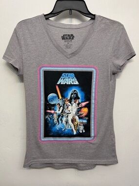 Star Wars Gray A New Hope Graphic V Neck Short Sleeve Tee Womans Size XS NWOT